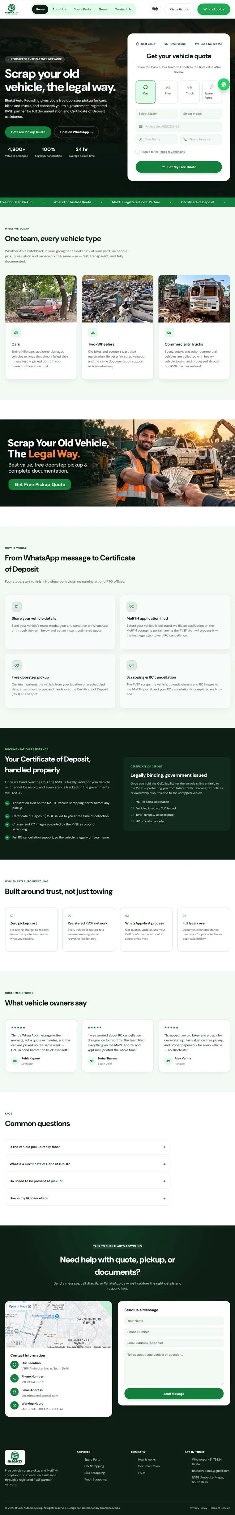 Bhakti Auto Recycling website homepage, built by Graphica Media