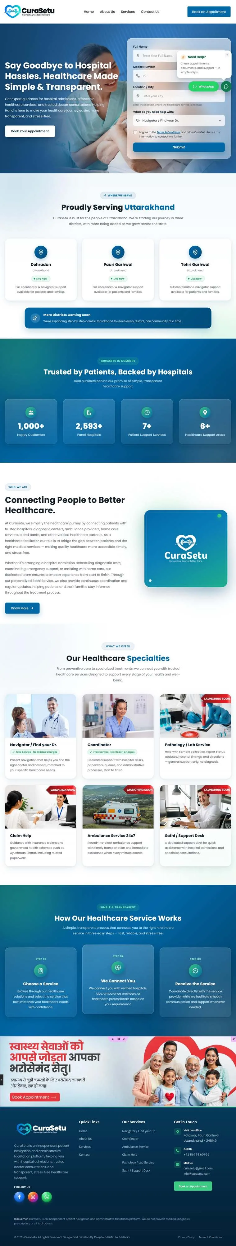 CuraSetu healthcare website homepage, built by Graphica Media