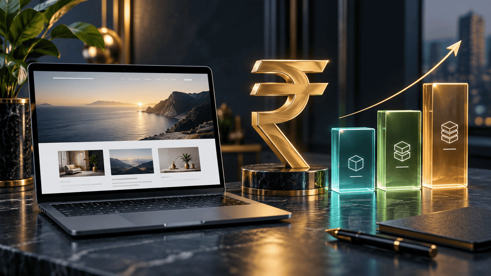 Website package pricing concept with a rupee symbol