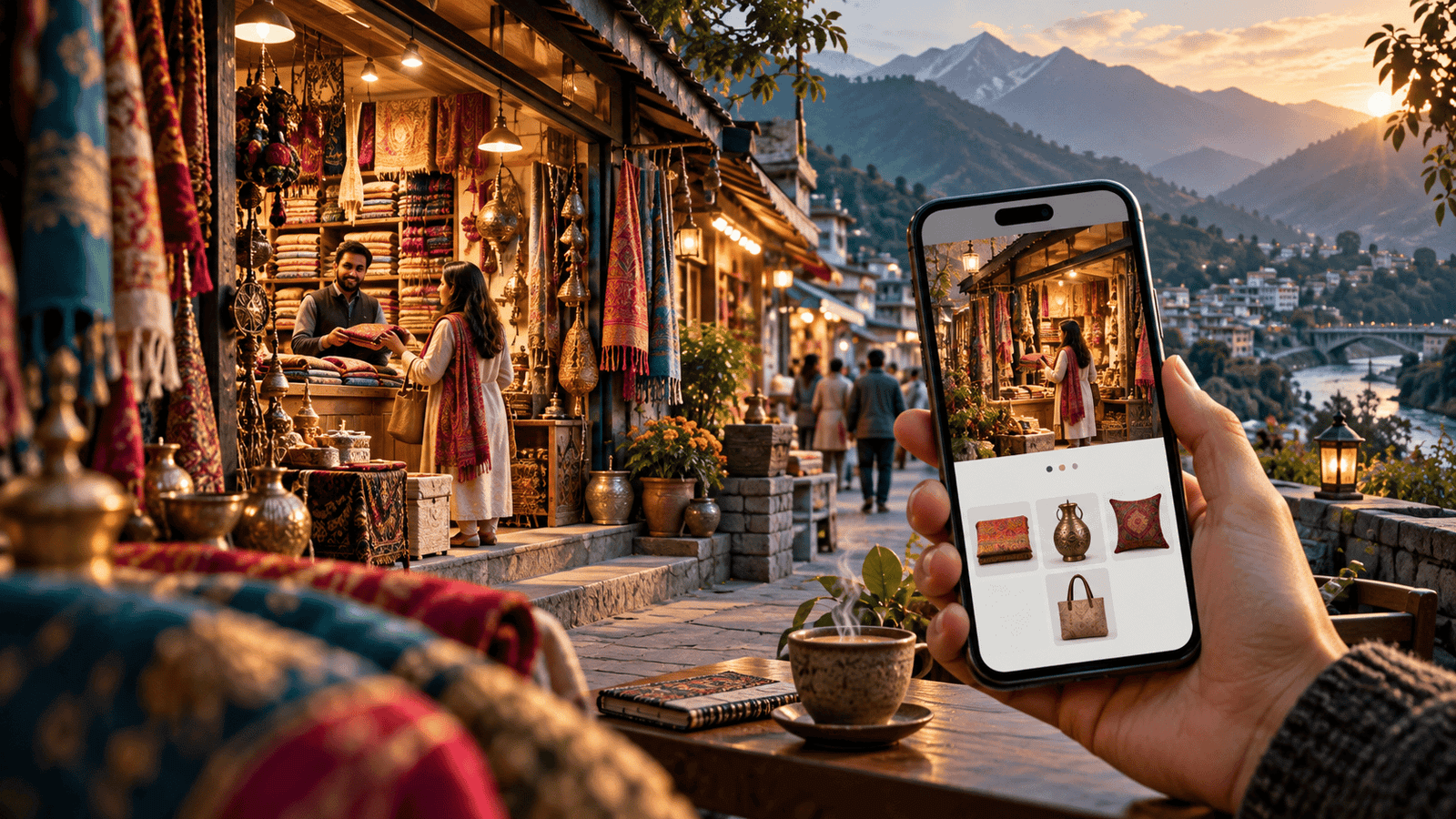 Local market shop with an online storefront on a phone