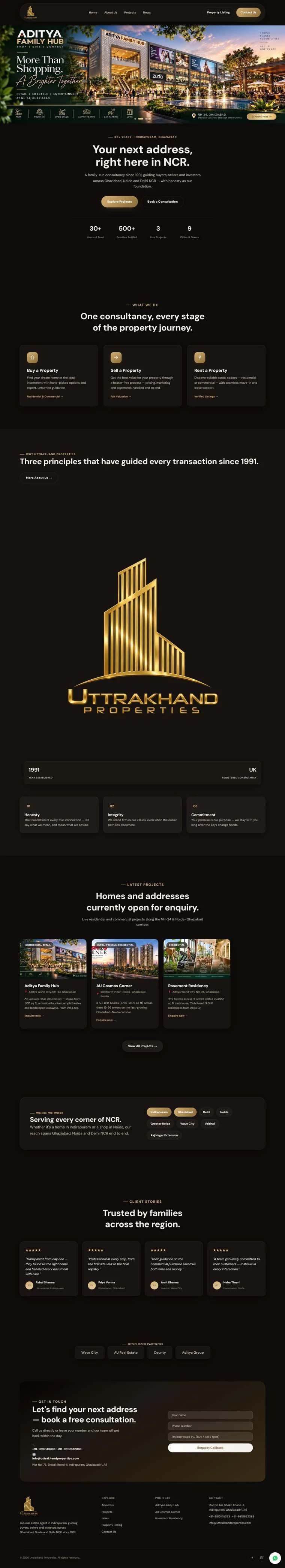 Uttrakhand Properties real estate website homepage, built by Graphica Media