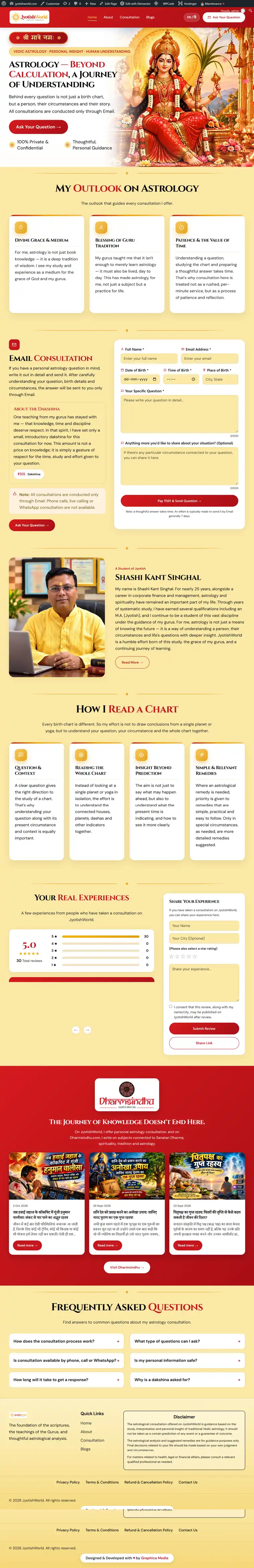 Jyotish World astrology consultation website homepage, built by Graphica Media